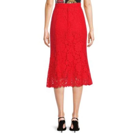 NWT Dolce & Gabbana Red corded Lace Midi Skirt IT 36 US XXS - Picture 3 of 8